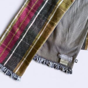 Earthsquared Wool Blend Double Sided Scarf Tartan Velvet Trim UK Brand